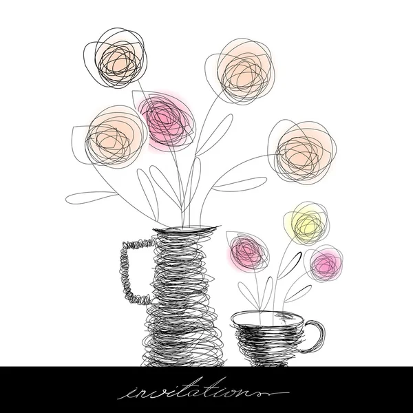 Φλιτζάνι τσάι και τσαγιέρα με λουλούδια — Διανυσματικό Αρχείο