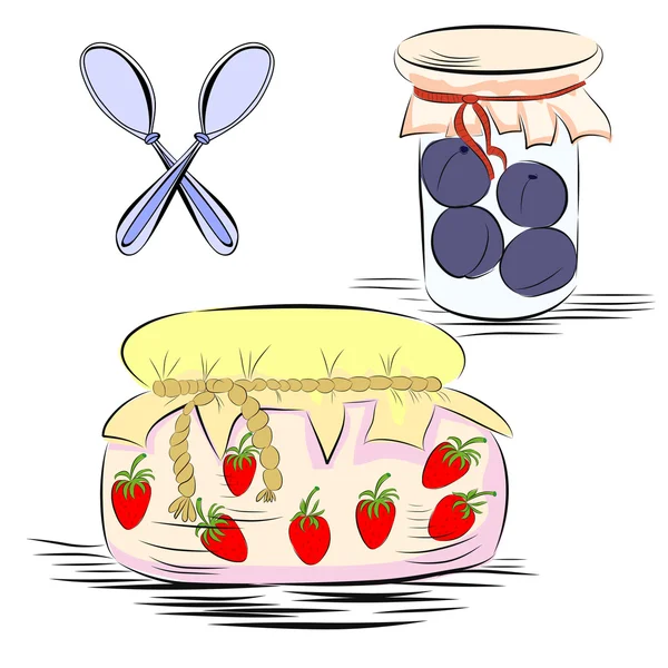 Pots avec confiture de fruits — Image vectorielle