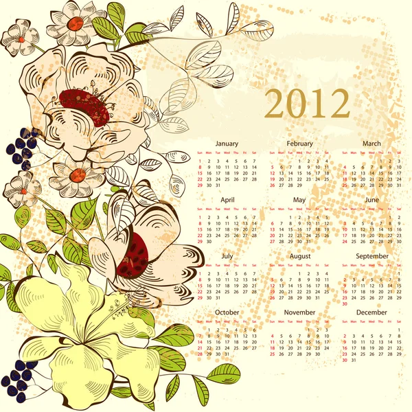 Calendario 2012 con fiori — Vettoriale Stock