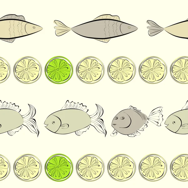 Απρόσκοπτη υπόβαθρο με ψάρια και λεμόνι — Διανυσματικό Αρχείο