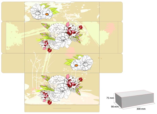 Шаблон коробки з квітами — стоковий вектор