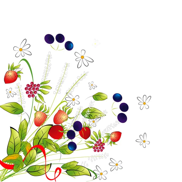 Μπουκέτο από λουλούδια και μούρα — Διανυσματικό Αρχείο