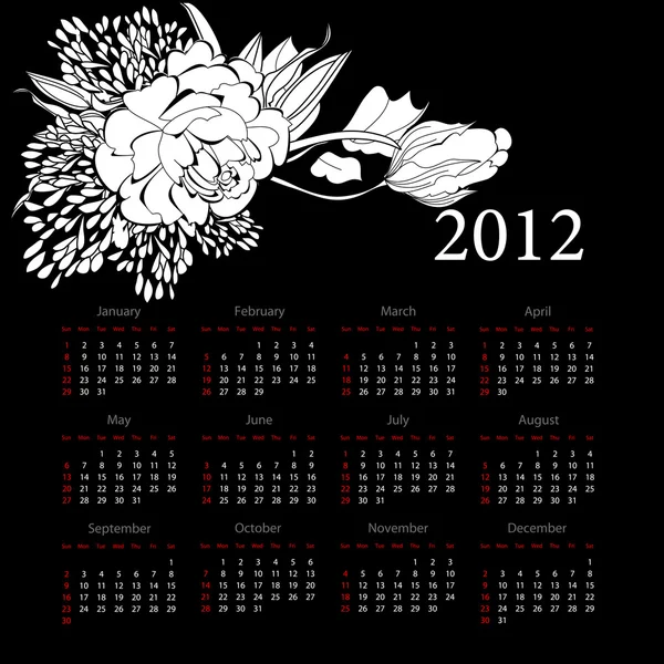 Календар на 2012 рік з квітами — стоковий вектор
