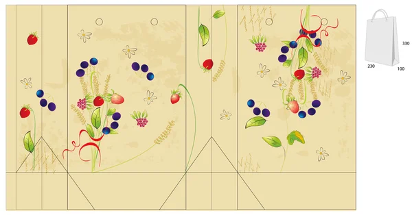 花朵与莓果袋的模板 — 图库矢量图片