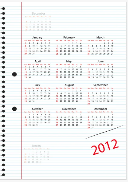 Šablona pro kalendář 2012 — Stockový vektor