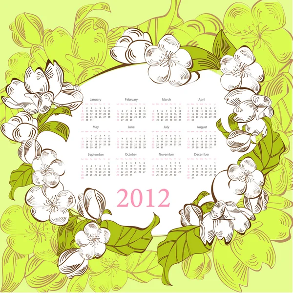Modelo para calendário 2012 com flores — Vetor de Stock