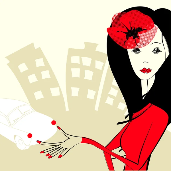 Mulher em um vestido vermelho — Vetor de Stock