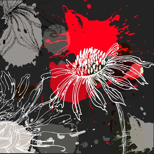 定型化された花と抽象的なグランジ背景 — ストックベクタ