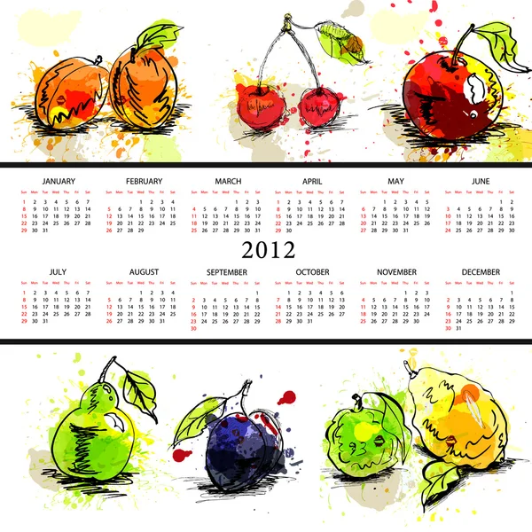Modelo para calendário 2012 com frutas —  Vetores de Stock