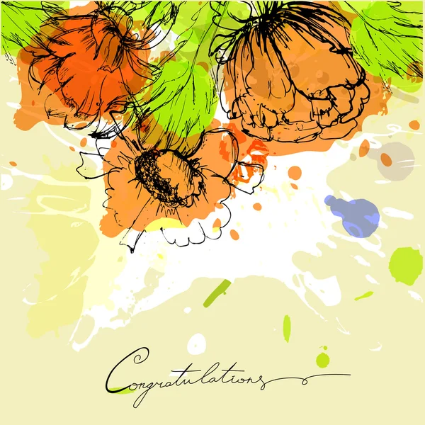 Grunge 背景上美丽的鲜花 — 图库矢量图片