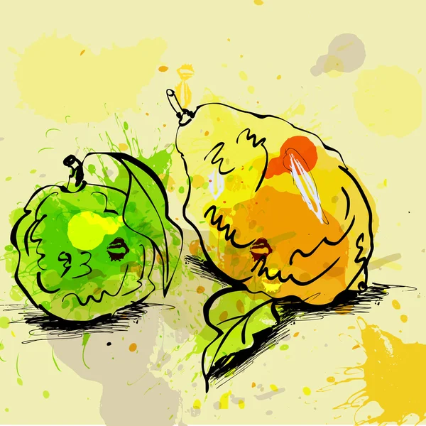 Stylized lime and lemon illustration on grunge background — Stock Vector
