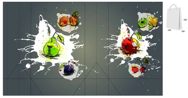 Modèle pour sac avec fruits — Image vectorielle