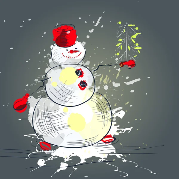 Χριστουγεννιάτικη κάρτα με χιονάνθρωπο — Διανυσματικό Αρχείο