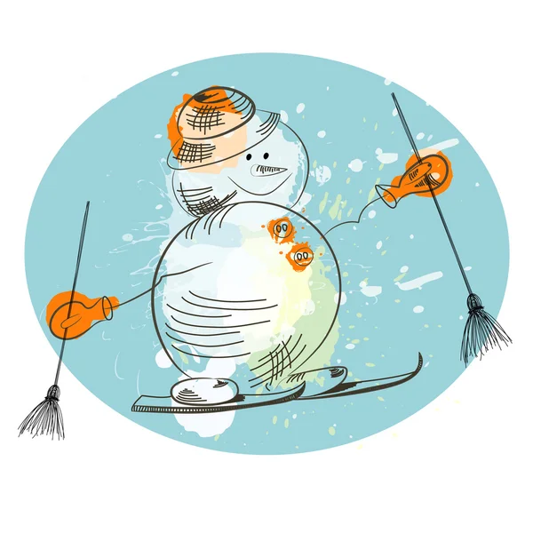 Рождественская открытка с счастливым снеговиком — стоковый вектор