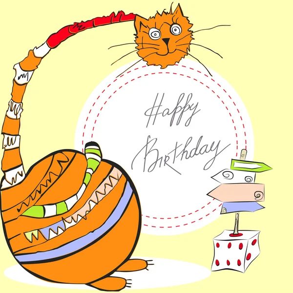 Открытка на день рождения с счастливой кошкой — стоковый вектор