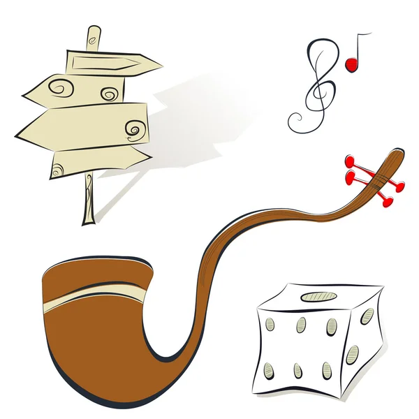 Set di illustrazioni segno, pipa di tabacco, dadi — Vettoriale Stock