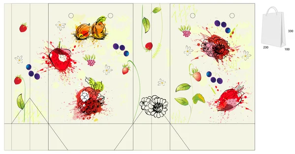 Modèle pour sac avec fleurs et baies — Image vectorielle