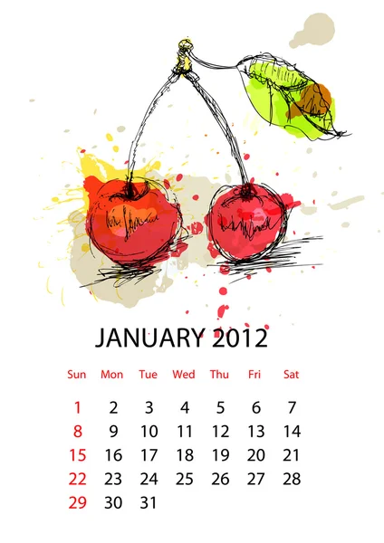 Kalender för 2012 med frukt — Stock vektor