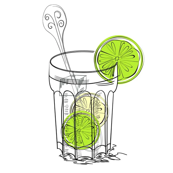 A glass of water with lime — Stock Vector