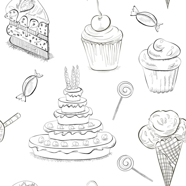 Seamless pattern with a lot of sweets — Stok Vektör