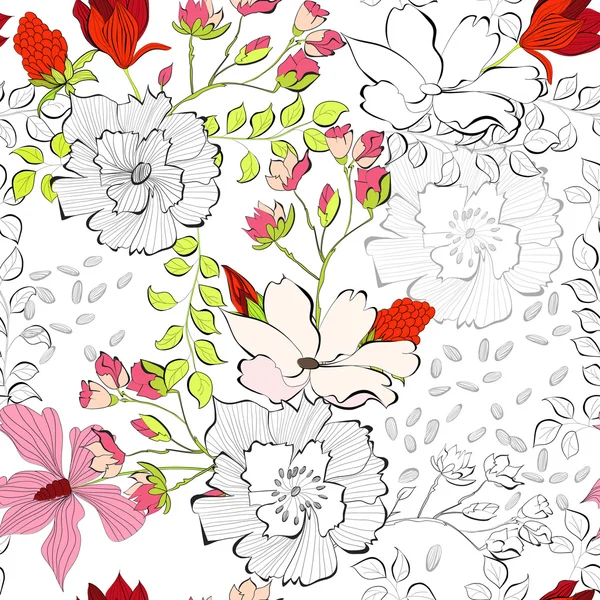 Απρόσκοπτη μοτίβο με διακοσμητικά λουλούδια — Διανυσματικό Αρχείο
