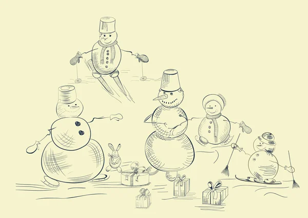 Tarjeta con muñecos de nieve — Archivo Imágenes Vectoriales