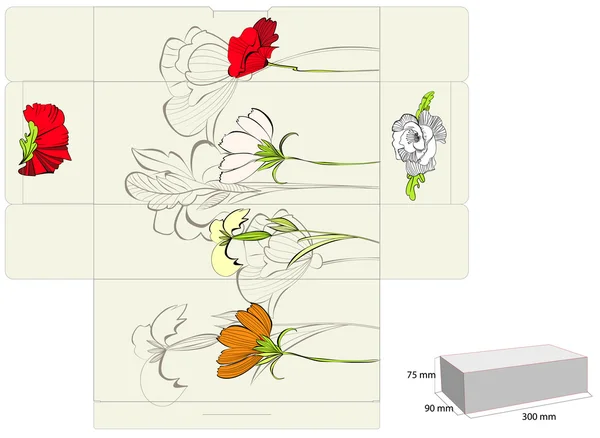 Τυποποιημένο πρότυπο για κουτί με λουλούδια — Διανυσματικό Αρχείο