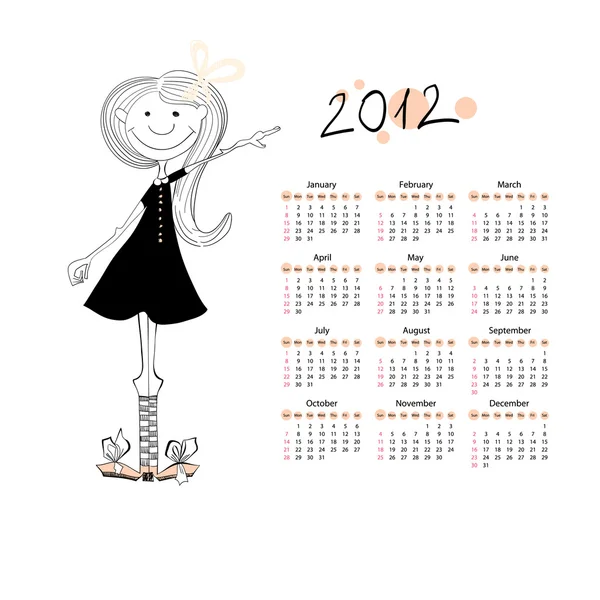 Kalender für 2012 mit einem kleinen Mädchen — Stockvektor