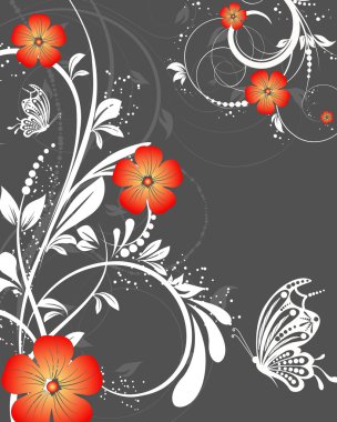 Vector floral dekoratif arka plan ile kelebek