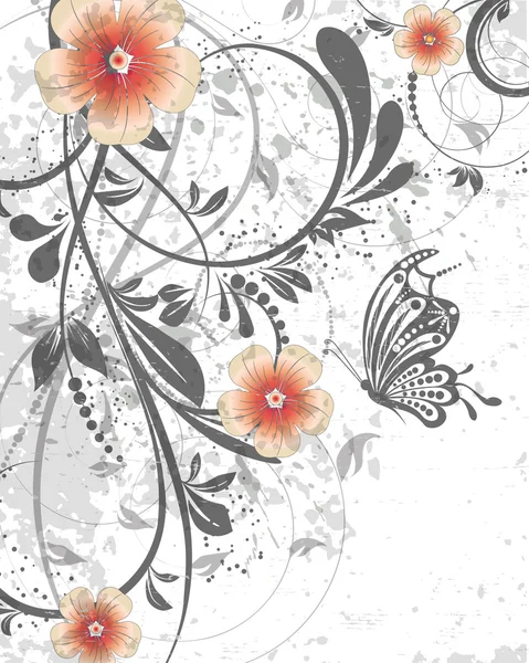 Vetor floral decorativo abstrato fundo com borboleta —  Vetores de Stock