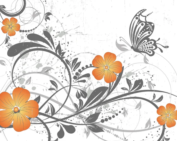 Vetor floral decorativo abstrato fundo com borboleta —  Vetores de Stock