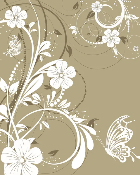 Fondo abstracto decorativo floral vectorial con mariposa — Vector de stock