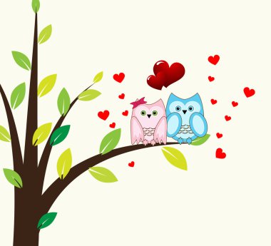 Vector cute wise owls fallen in love clipart