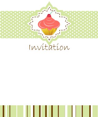 Vector invitation wiht cake on decorative background clipart