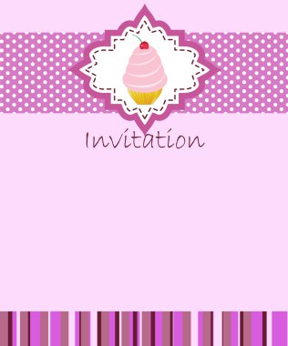 Vector invitation wiht cake on decorative background clipart