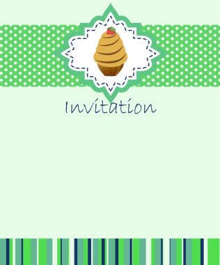 Vector invitation wiht cake on decorative background clipart