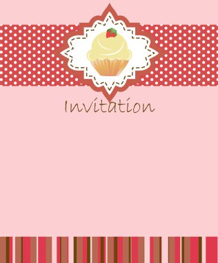 Vector invitation wiht cake on decorative background clipart