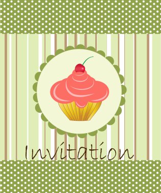 Vector invitation wiht cake on decorative background clipart