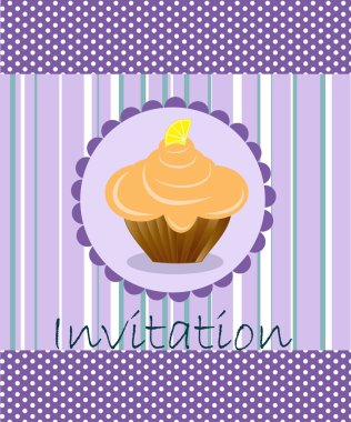 Vector invitation wiht cake on decorative background clipart