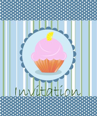 Vector invitation wiht cake on decorative background clipart