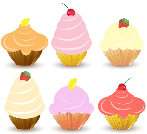 Set 6 tatlı vektör cupcakes — Stok Vektör