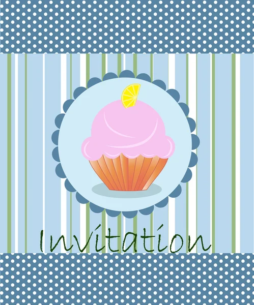 Vector invitation wiht cake on decorative background — Stock Vector