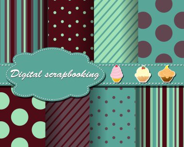 Set of flower vector paper for scrapbook with cake clipart