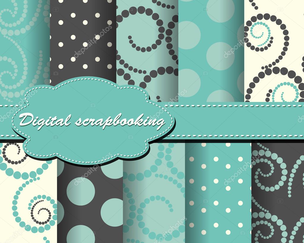 Set of flower vector paper for scrapbook with cake