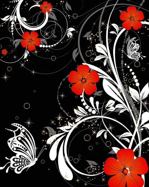 Fondo abstracto decorativo floral vectorial con mariposa — Archivo Imágenes Vectoriales
