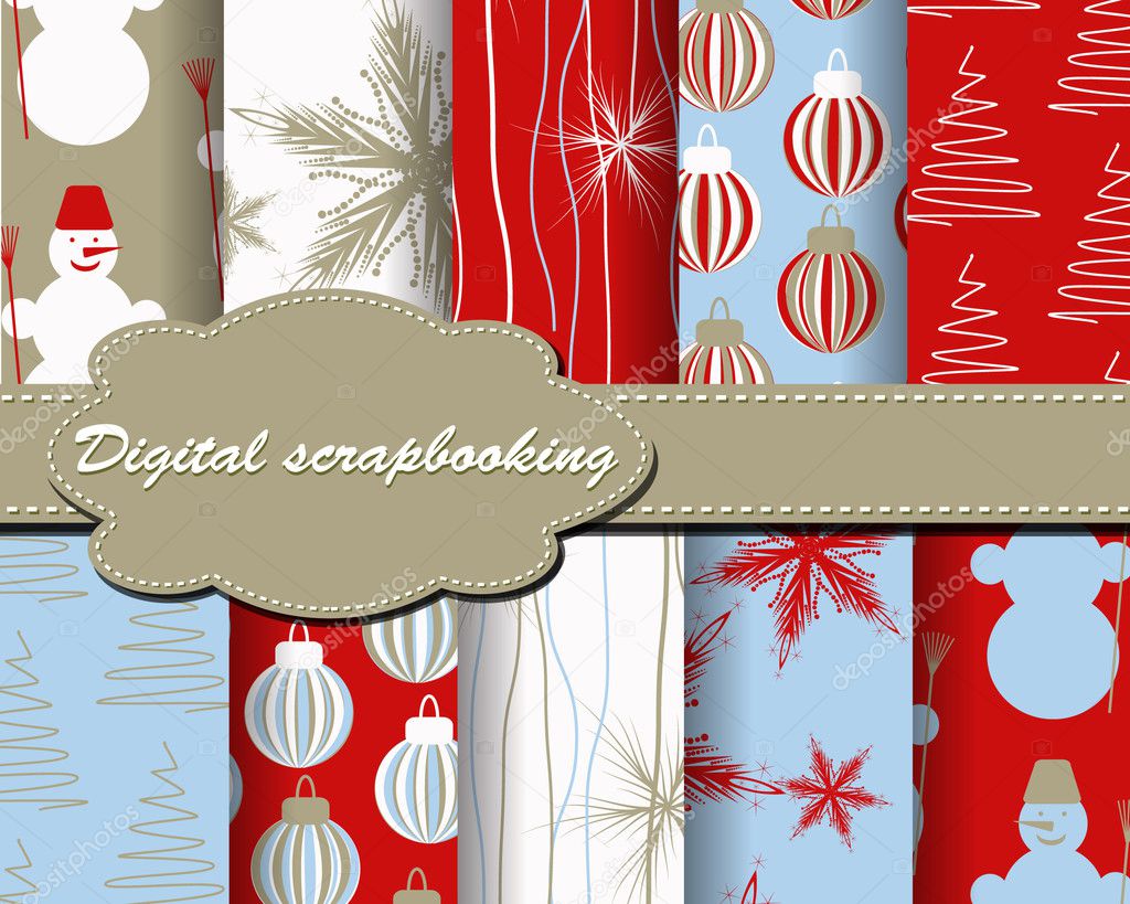 Set of vector Christmas paper for scrapbook
