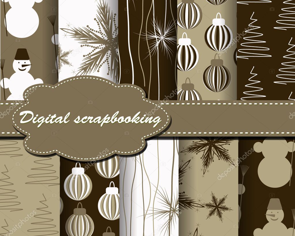 Set of vector Christmas paper for scrapbook