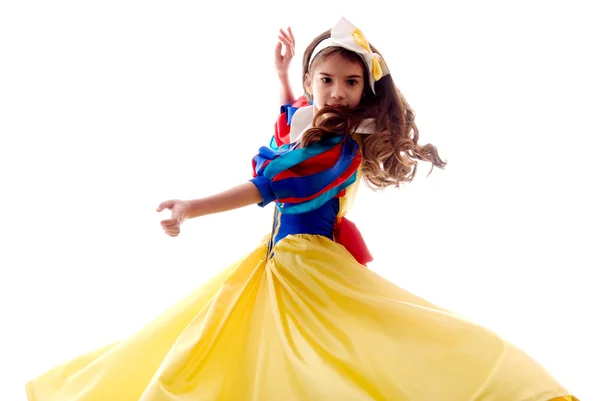 Kis aranyos tündér lány tánc felett fehér háttér — Stock Fotó