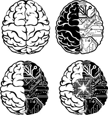 Set Of Four One Color Electronic Brain. clipart