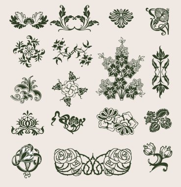 Set Of Vector Ornament In Flower Style